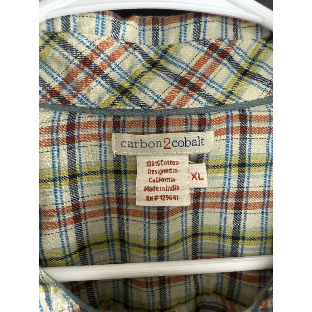 Carbon 2 Cobalt Mens XL Button Up Short‎ Sleeve Shirt Two Chest Pocket Plaid